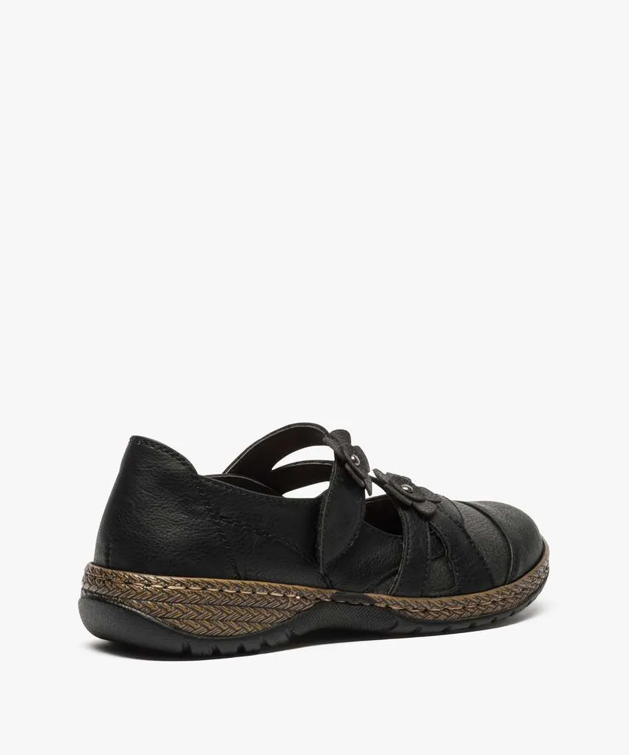 babies femme confort avec brides scratch a fleur noir standard ballerines