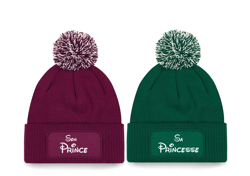 Bonnets Couple à pompon – Son Prince Sa Princesse