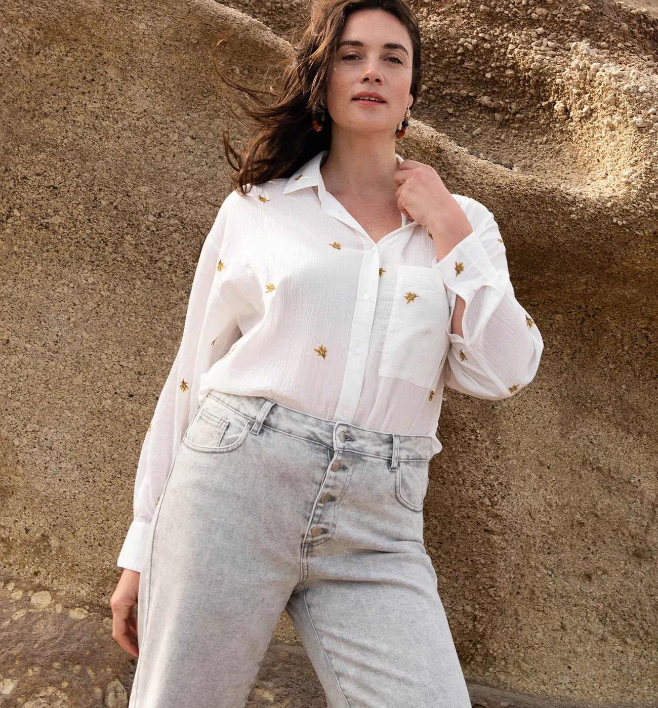Chemise oversize brodée - Ecru