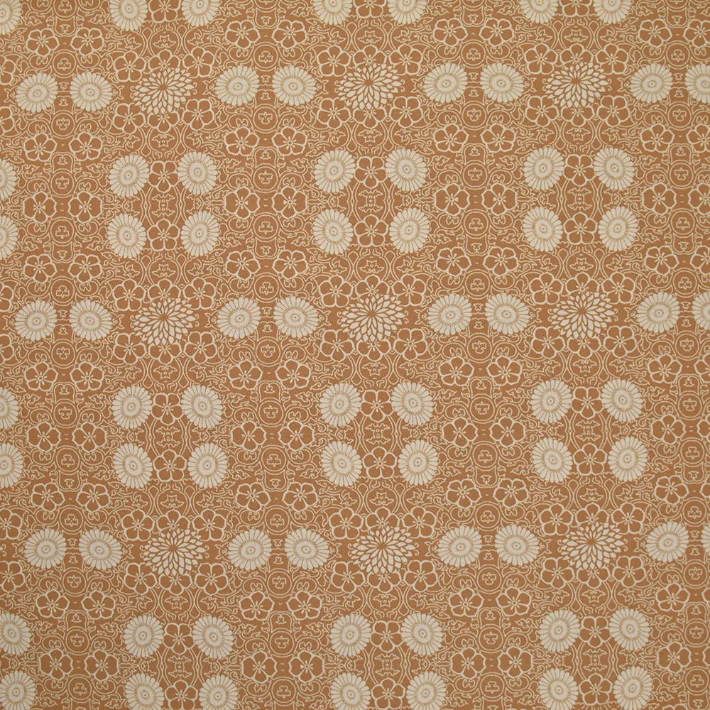 Crêpe de polyester fin imprimé vivace fond marron clair