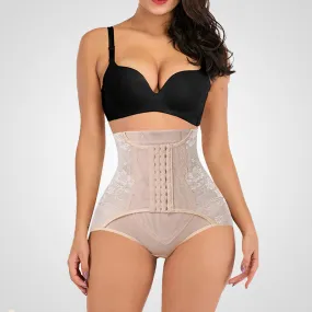 Culotte gaine ventre beige à motif floral