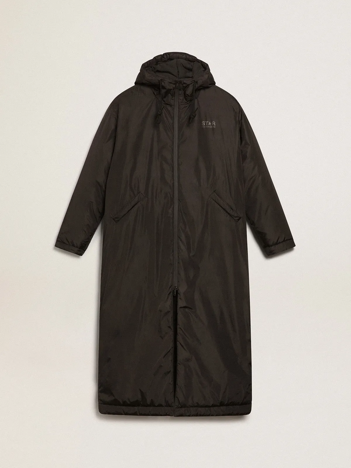 Doudoune noire femme à capuche longueur cheville | Golden Goose