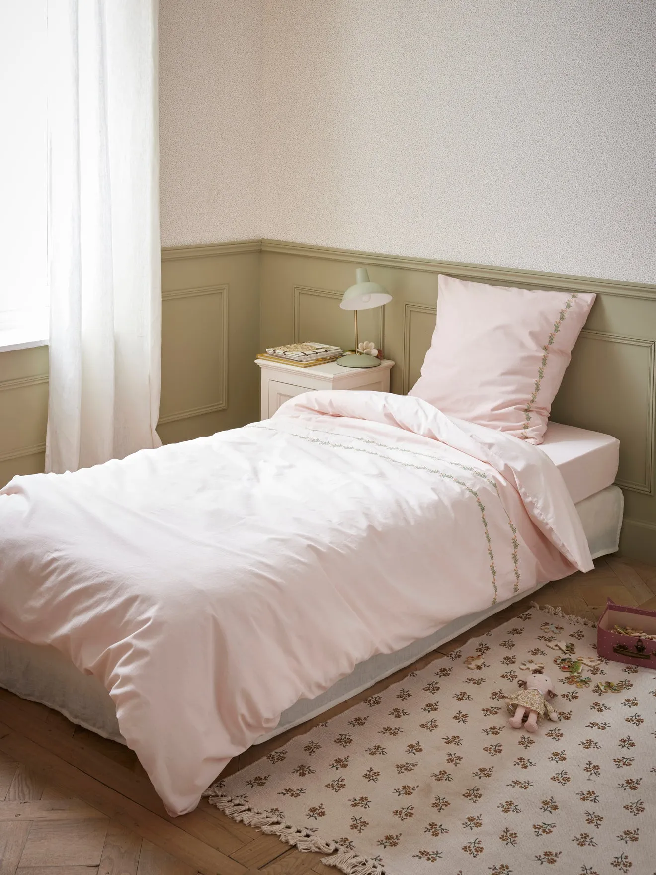 Housse de couette brodée coton lavé 