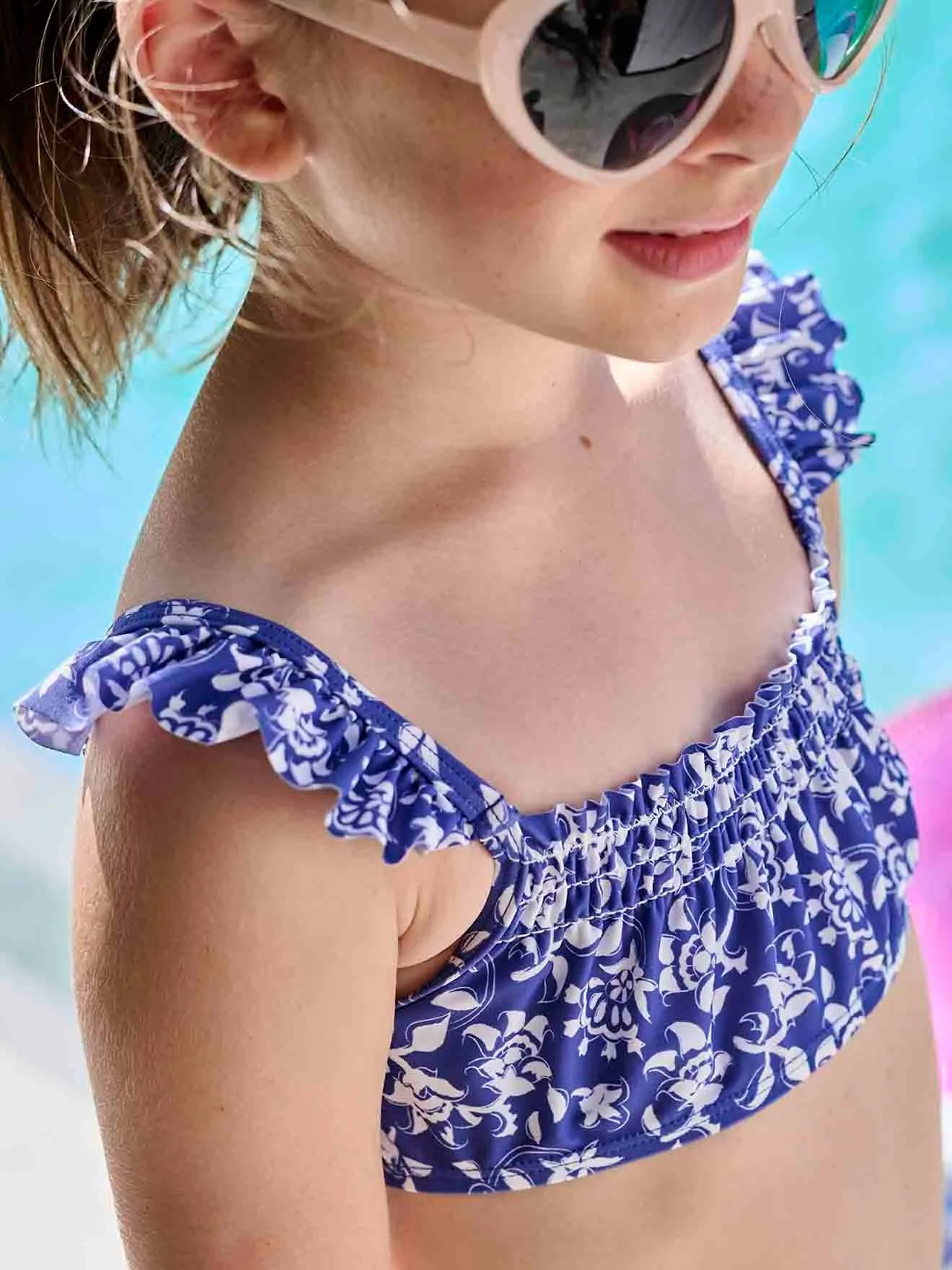 Maillot bain 2 pièces fleuri fille collection Team famille bleu imprimé - Vertbaudet