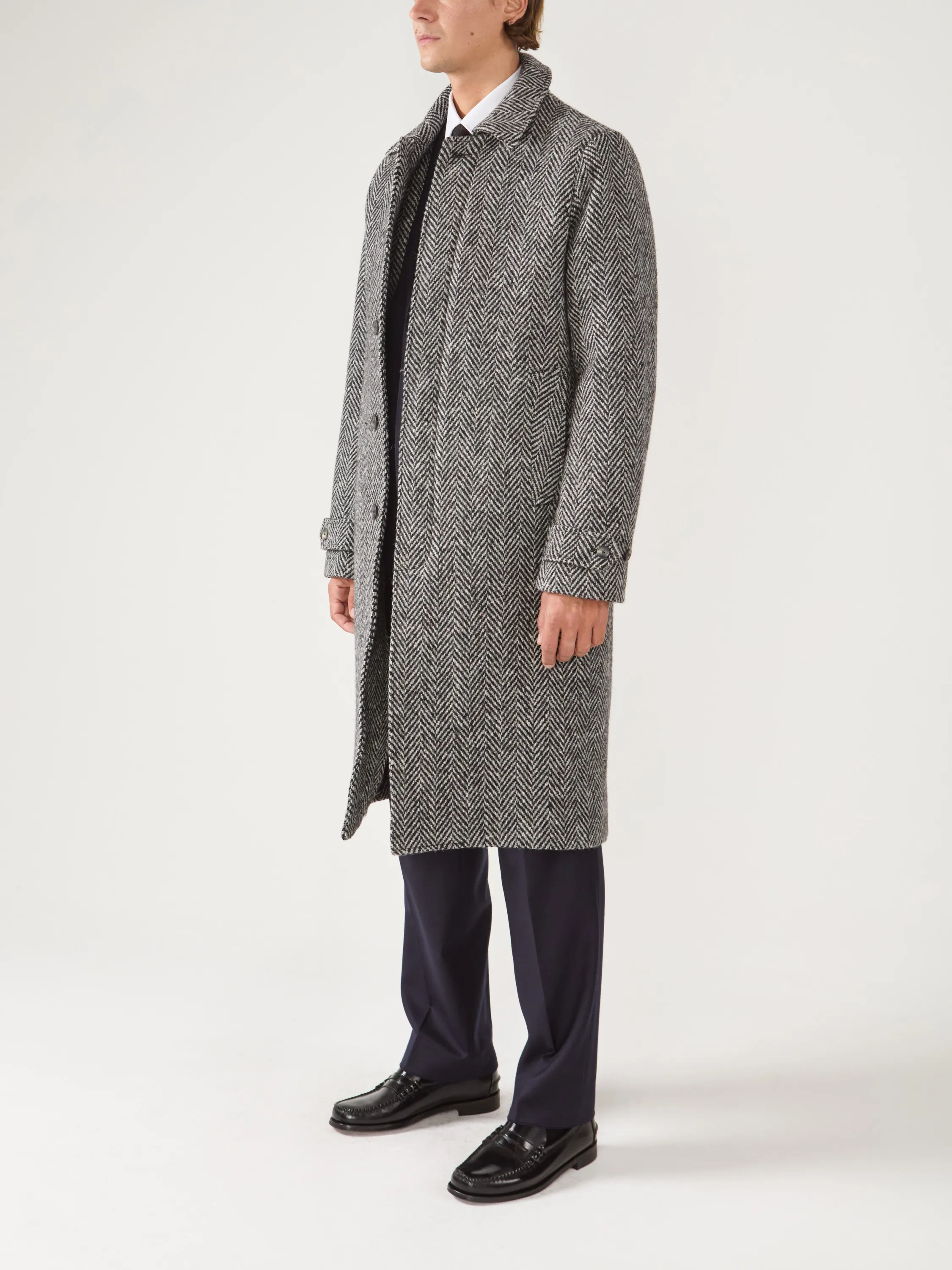 Manteau Car Coat Tweed Chevron Gris