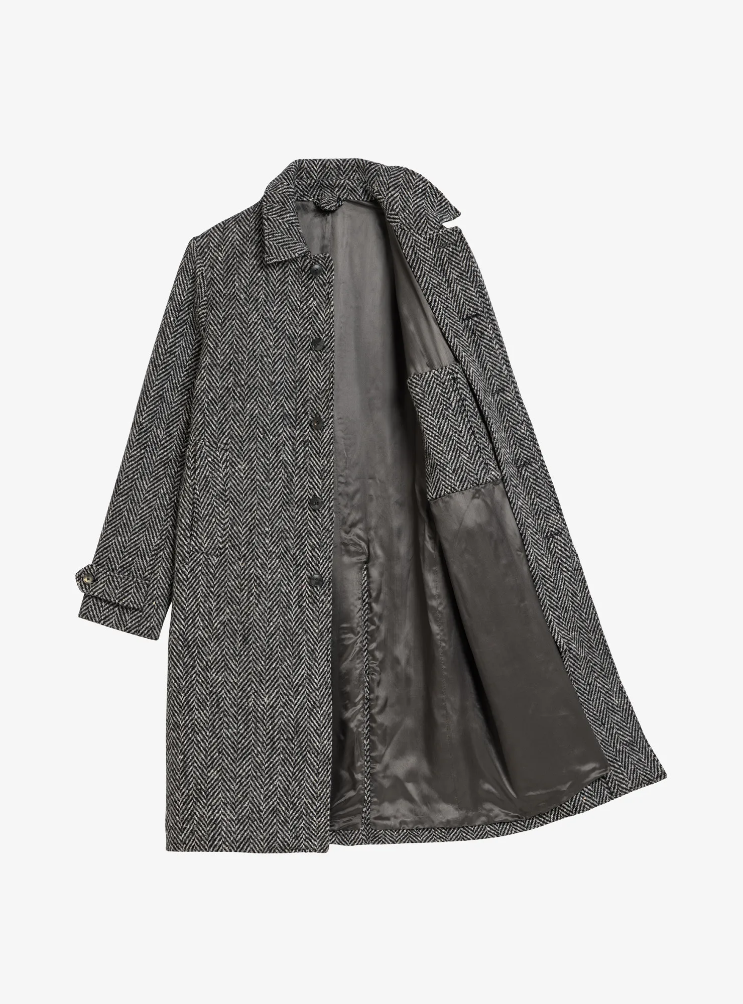 Manteau Car Coat Tweed Chevron Gris