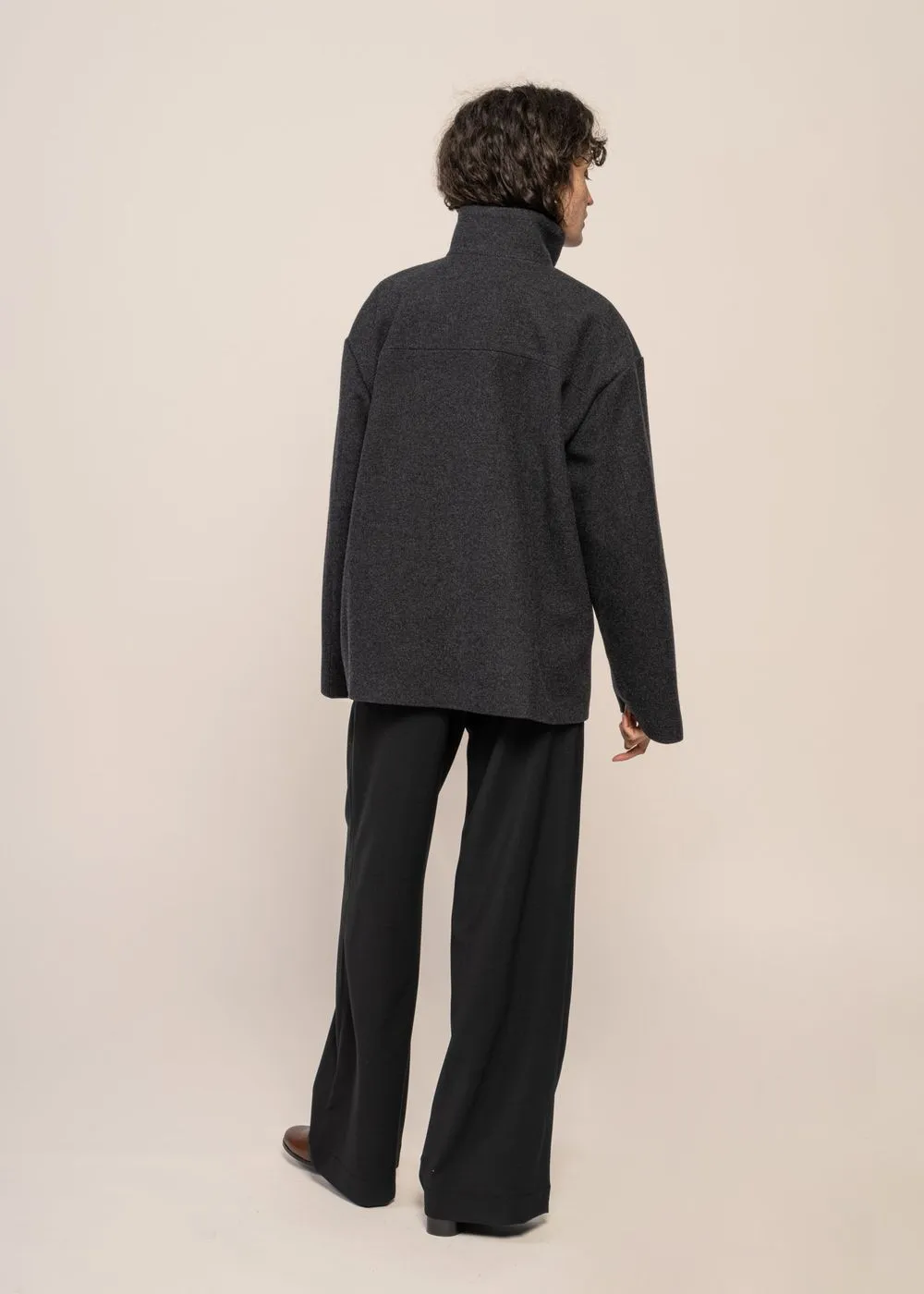 Manteau court en laine bio | gris foncé "majelaa - steel melange" femme