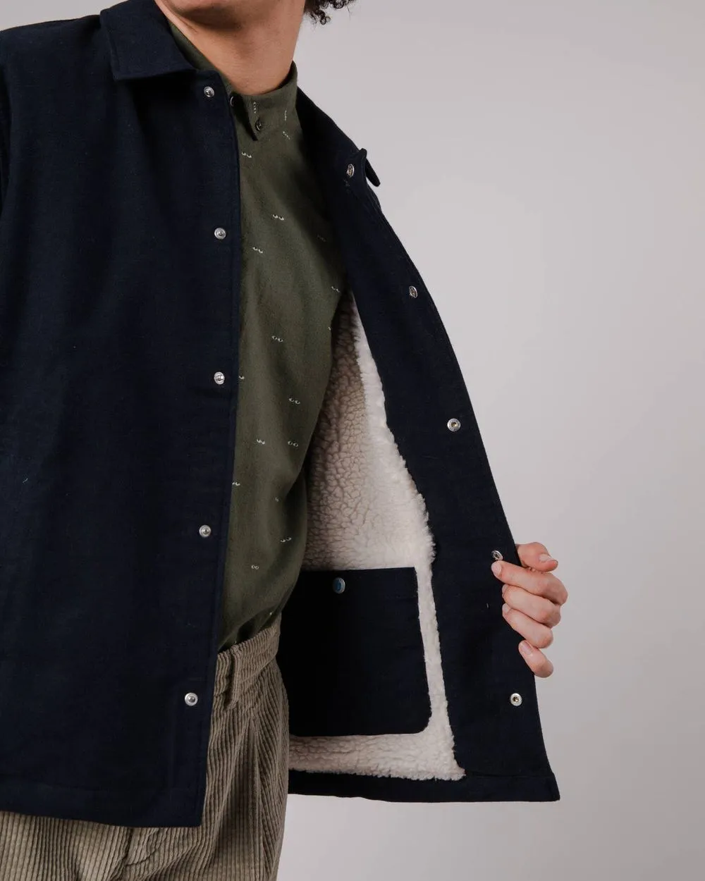 Manteau en coton bio | marine "teddy jacket navy" homme - Brava Fabrics