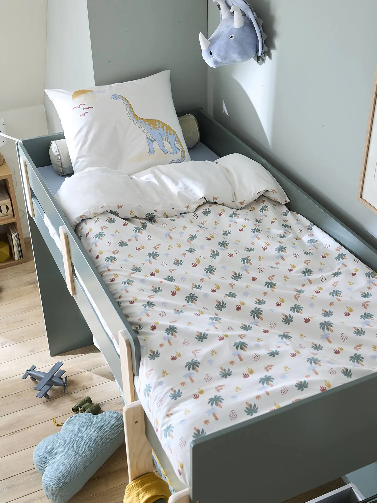 Parure enfant JURASSIC CAMP Oeko-Tex® blanc imprimé - Vertbaudet