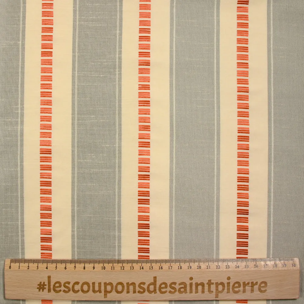 Polyester rayé bande orange en jacquard fond écru
