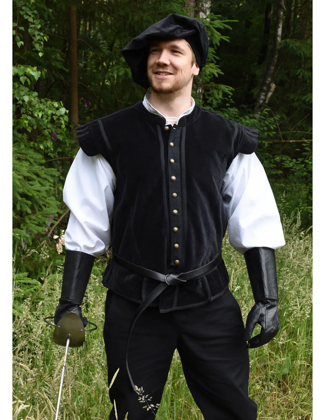 Pourpoint Víctor en velours noir avec boutons ⚔️ Boutique Épées