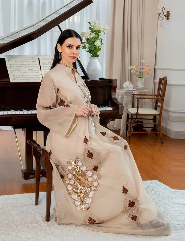 Robe de soirée musulmane perlée et brodée