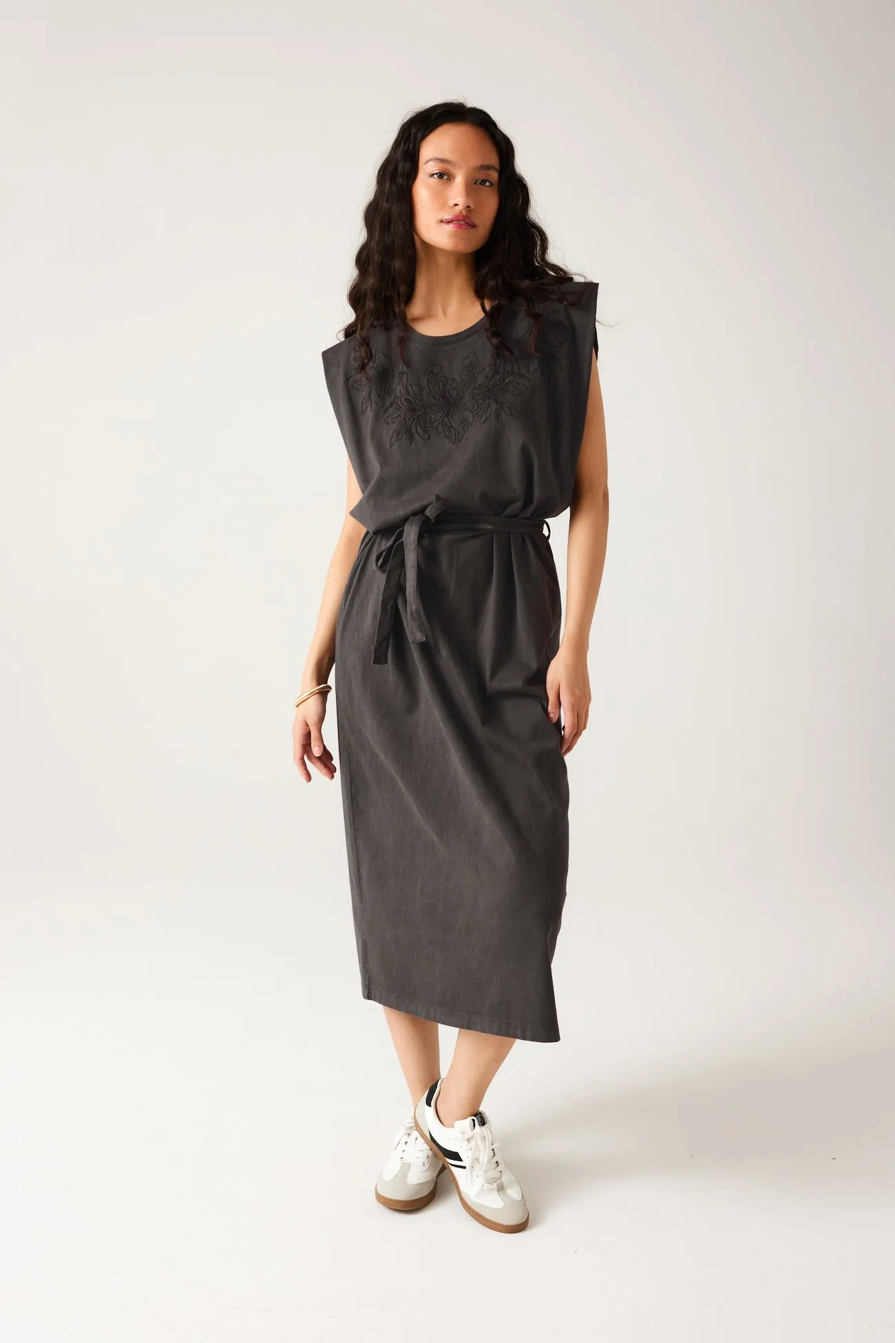 Robe t-shirt brodée Femme - Gris