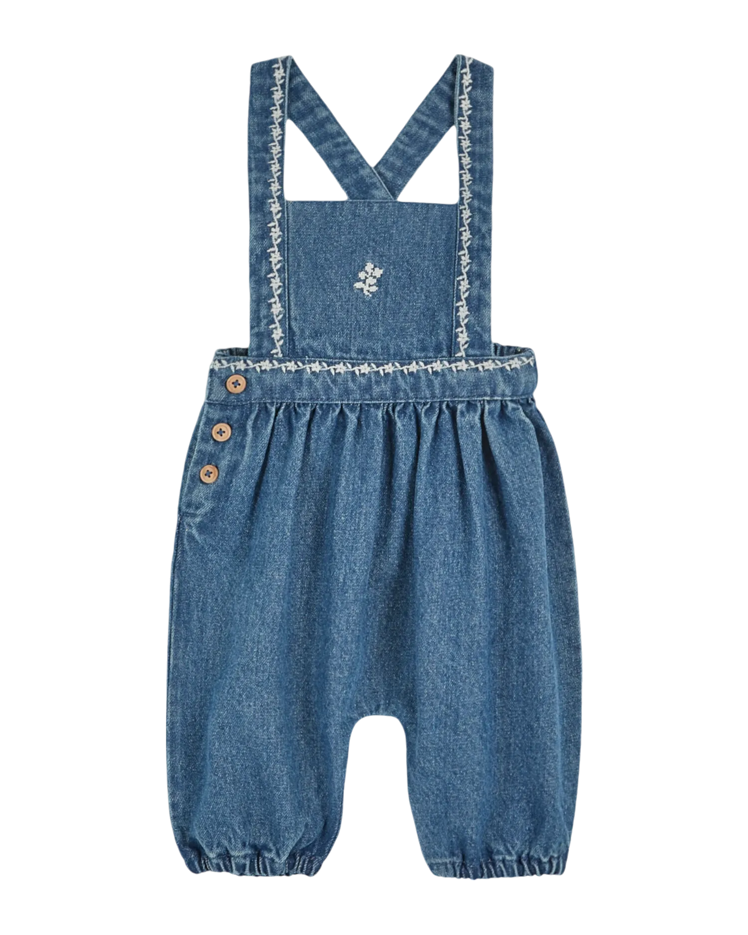 Salopette brodée bébé denim