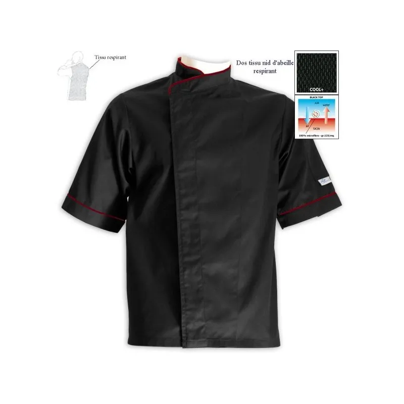 Veste de cuisine grande taille noire lis. bordeaux - MANELLI